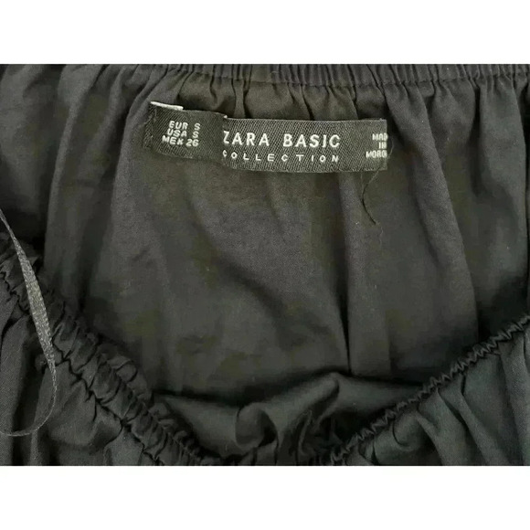 Zara Basic Women's Long Bell Sleeve Ruffle Blouse Size Small Black White - Picture 4 of 7